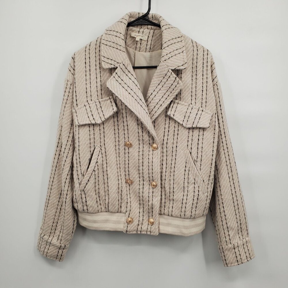 Mystree Tia Bomber Jacket Women Size Small NWOT Long Sleeve Oatmeal